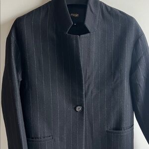 MAJE Deep Navy Pinstripe Long Coat, size 36